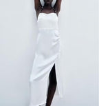 Chain Ornament Silk Satin Slip Dress