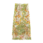 Spring Double Layered Tassel Crumpled Elastic Waist Skirt