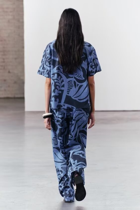 Spring Summer Casual Short-Sleeve Printed Shirt Straight Pants