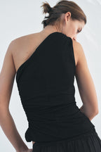 Women's Summer Women Clothing Fashionable Simple Pleated Asymmetric Top