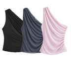 Women's Summer Women Clothing Fashionable Simple Pleated Asymmetric Top