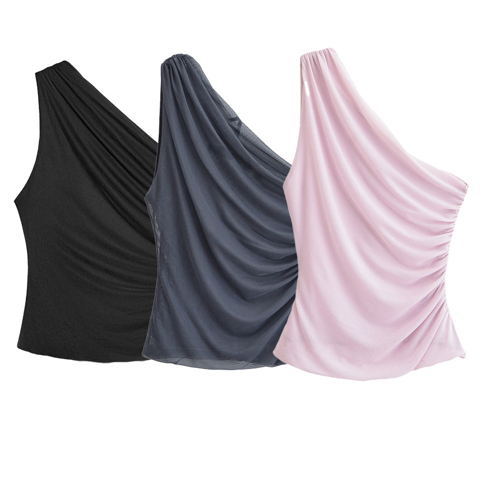 Women's Summer Women Clothing Fashionable Simple Pleated Asymmetric Top