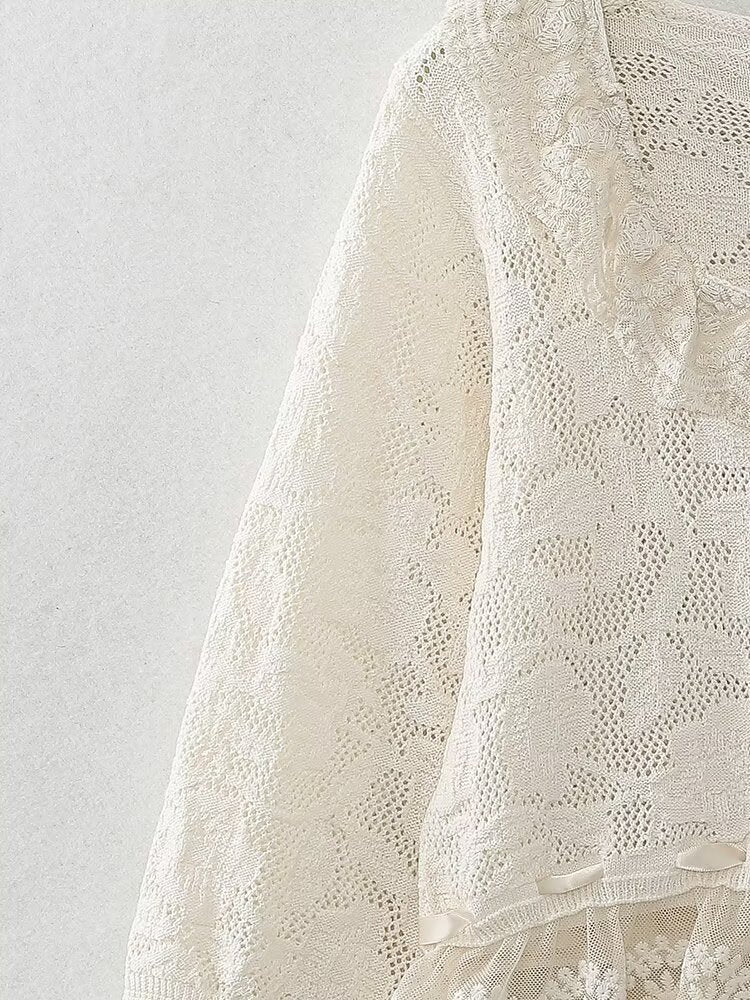 Women's Spring Women Clothing Fashionable All Match Lace Decorative Knitted Top