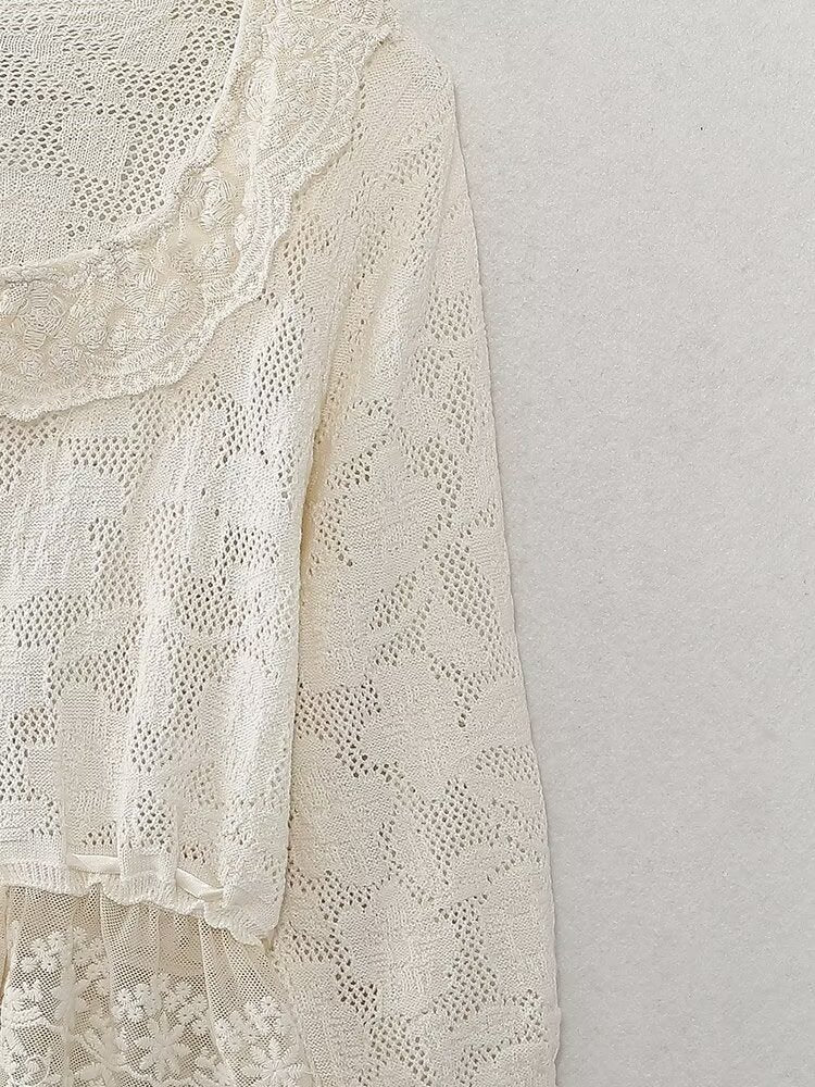 Women's Spring Women Clothing Fashionable All Match Lace Decorative Knitted Top