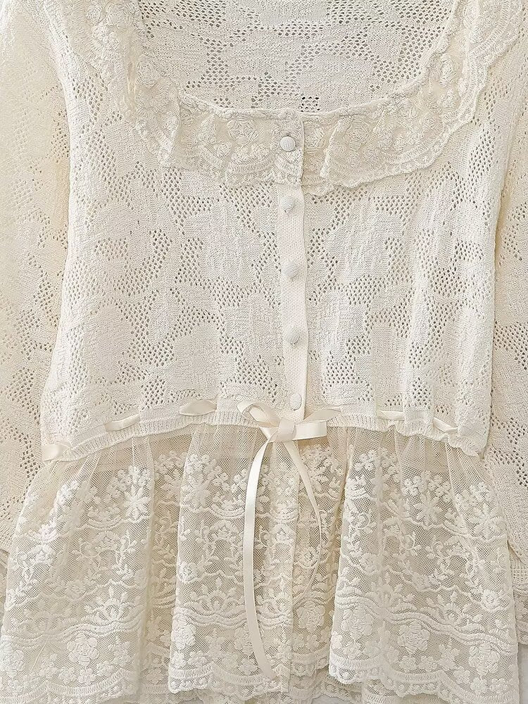 Women's Spring Women Clothing Fashionable All Match Lace Decorative Knitted Top