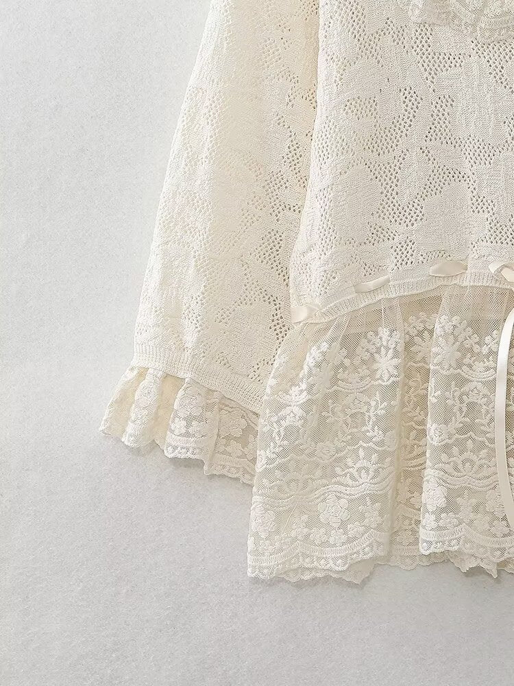 Women's Spring Women Clothing Fashionable All Match Lace Decorative Knitted Top
