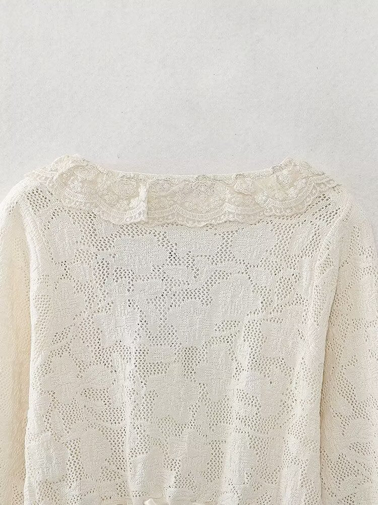Women's Spring Women Clothing Fashionable All Match Lace Decorative Knitted Top