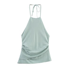 's Simple Backless Hanging Collar Top