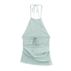 's Simple Backless Hanging Collar Top