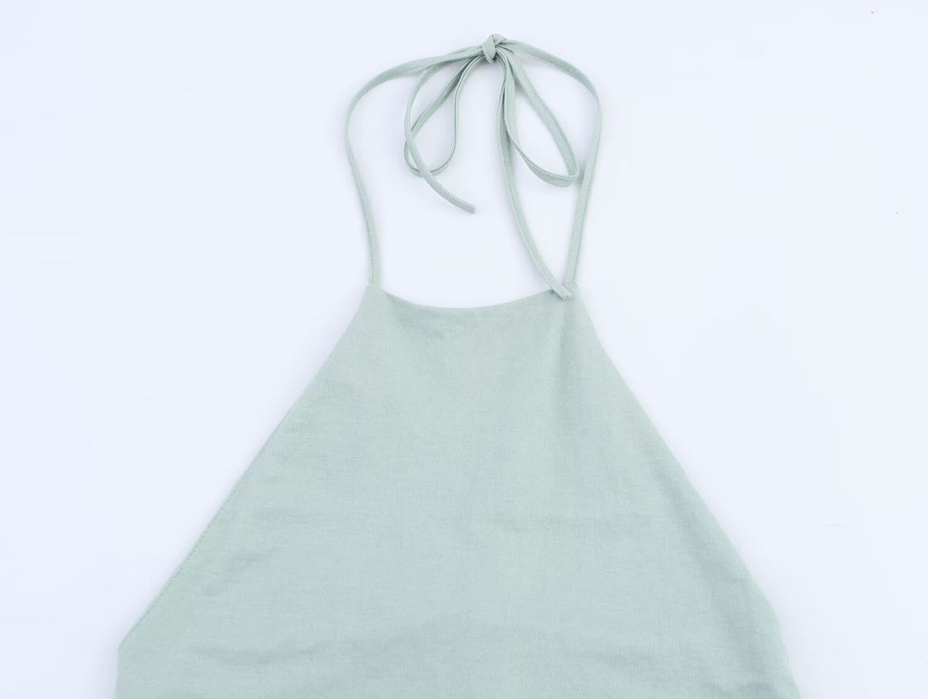 's Simple Backless Hanging Collar Top