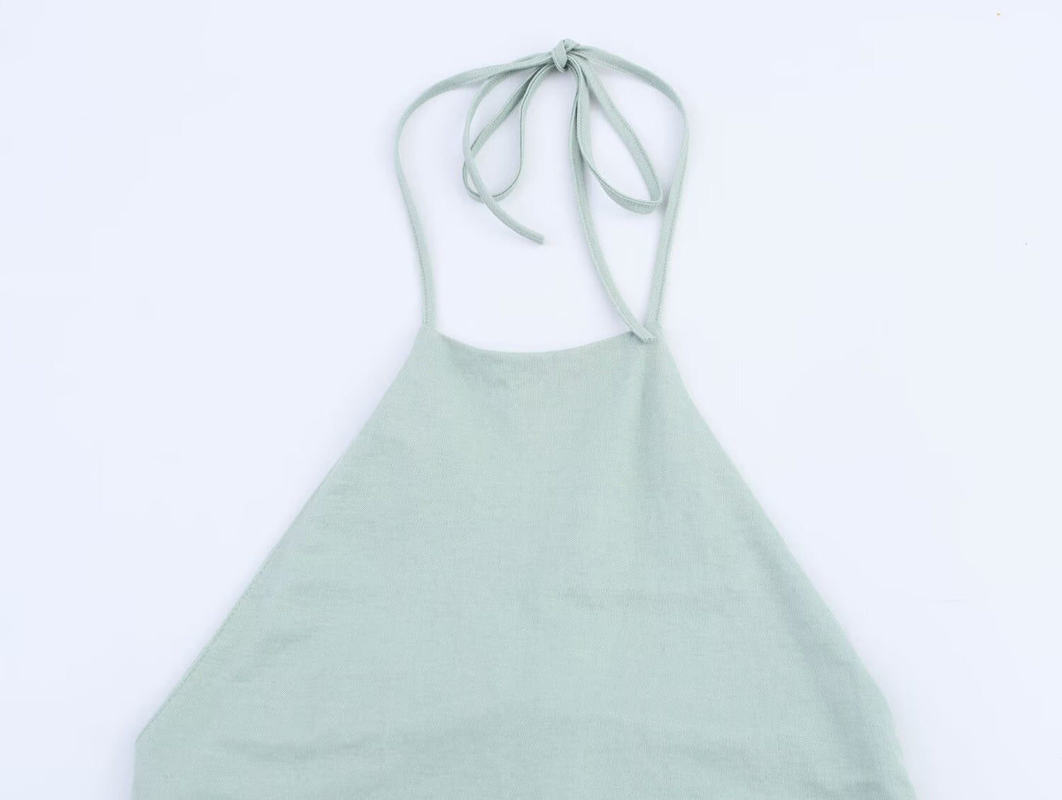 's Simple Backless Hanging Collar Top