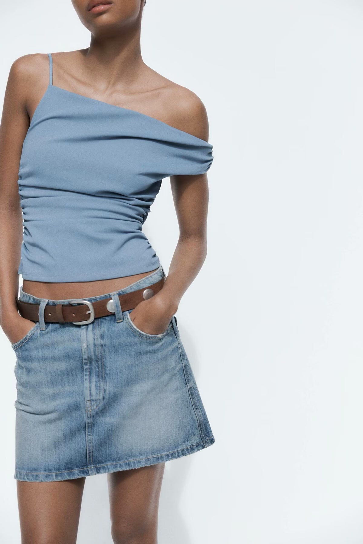 Women's Clothing French All Match Pleated Asymmetric Top