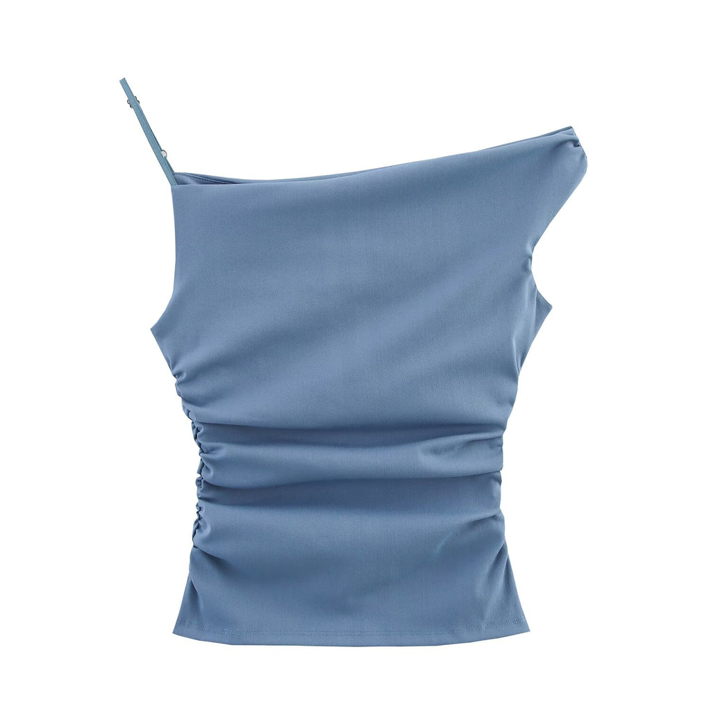 Women's Clothing French All Match Pleated Asymmetric Top