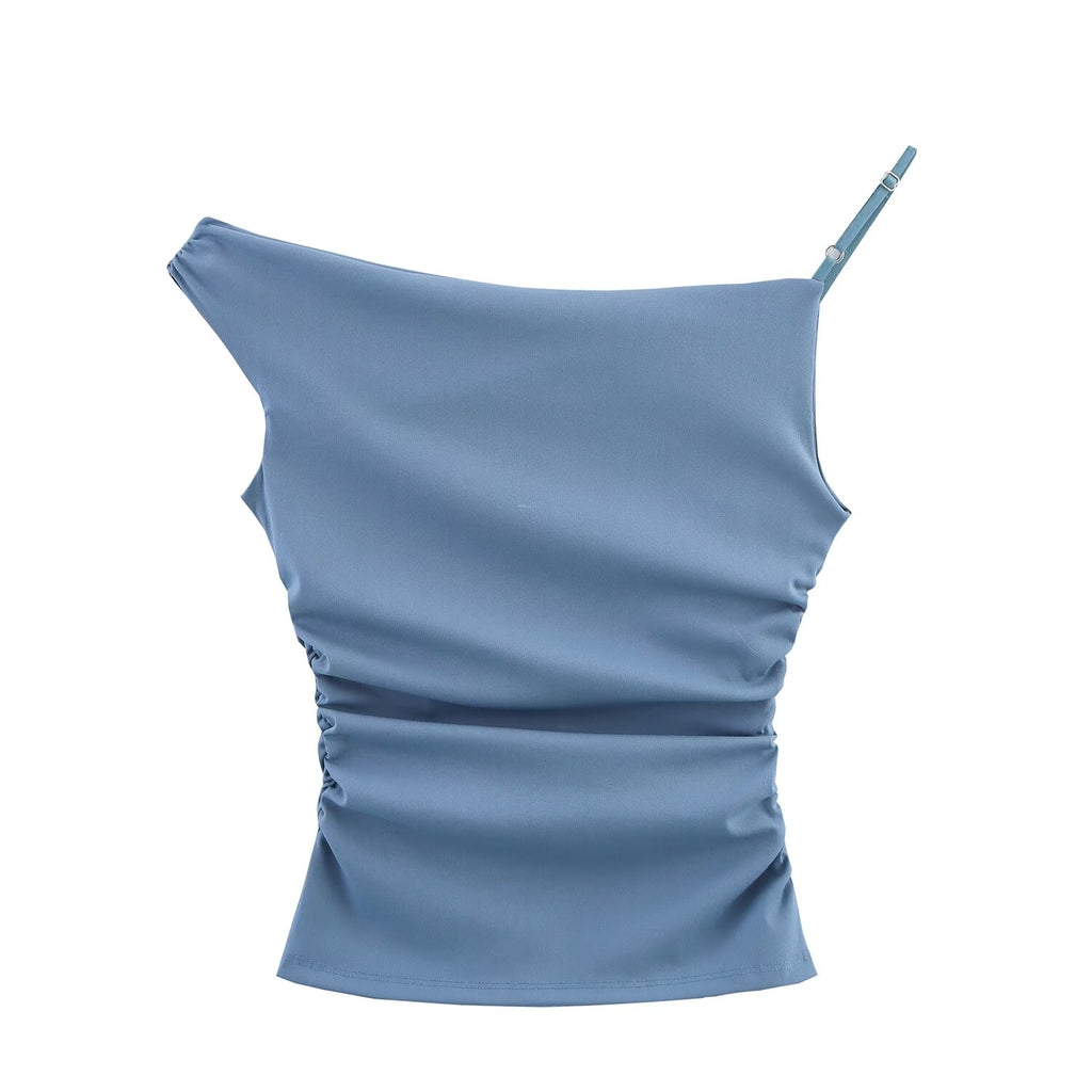 Women's Clothing French All Match Pleated Asymmetric Top