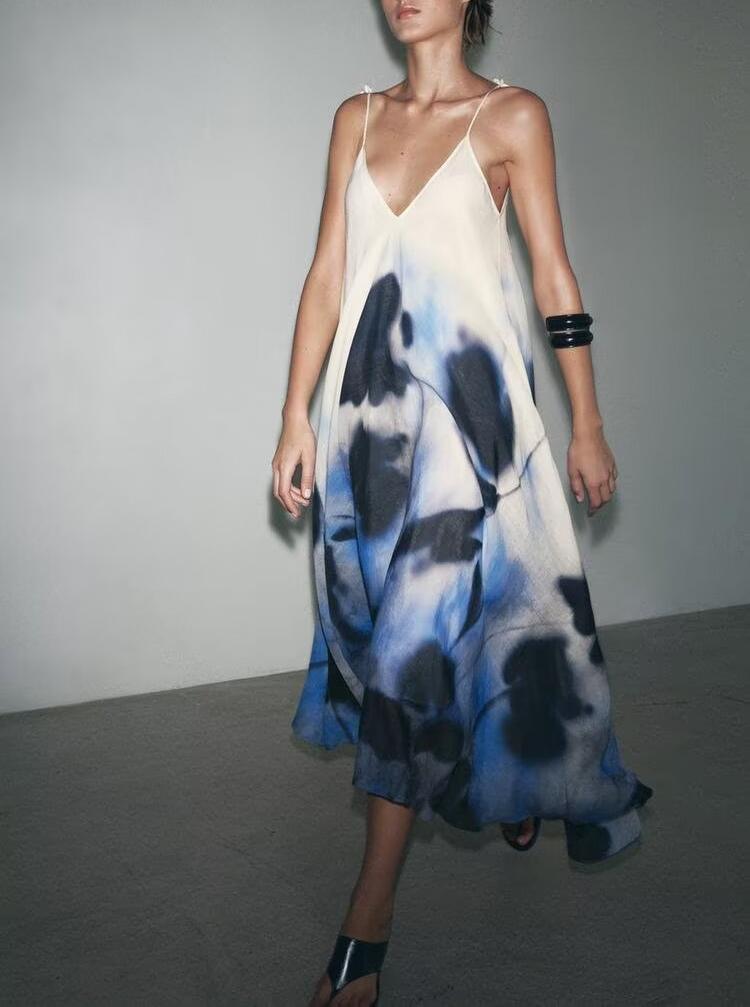 Printed V-Neck Slip Dress