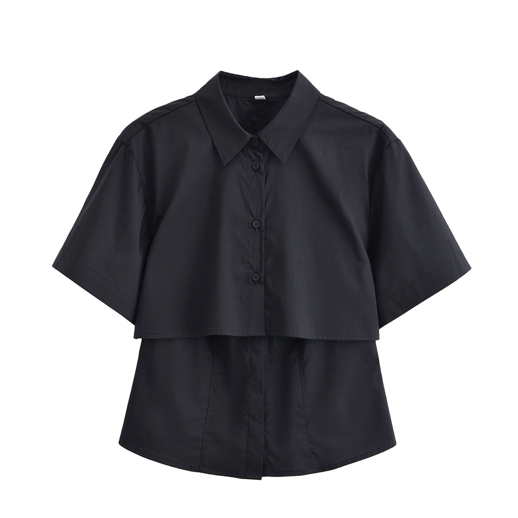 Women's Spring Office Faux Two Piece Double Layer Shirt
