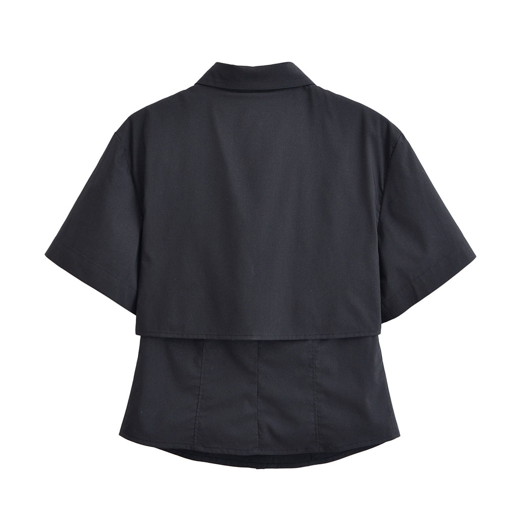 Women's Spring Office Faux Two Piece Double Layer Shirt