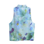 Women's Summer Sexy Deep V Plunge Neck Bowknot Decoration Printed Sleeveless Vest Small Top Women