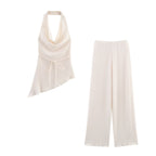 Women's Summer Texture Asymmetric Top Draping Trousers Set