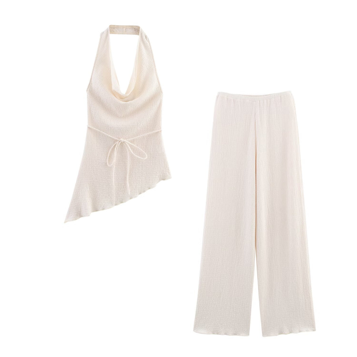 Women's Summer Texture Asymmetric Top Draping Trousers Set