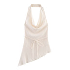 Women's Summer Texture Asymmetric Top Draping Trousers Set