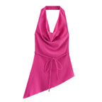 Women's Summer Texture Asymmetric Top Draping Trousers Set