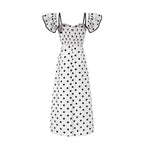 Elegant Retro Black White Polka-Dot Bandeau Show Figure Length Dress