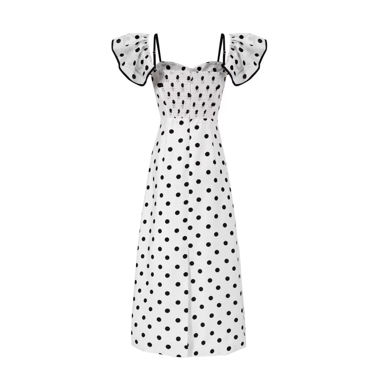 Elegant Retro Black White Polka-Dot Bandeau Show Figure Length Dress