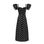 Elegant Retro Black White Polka-Dot Bandeau Show Figure Length Dress