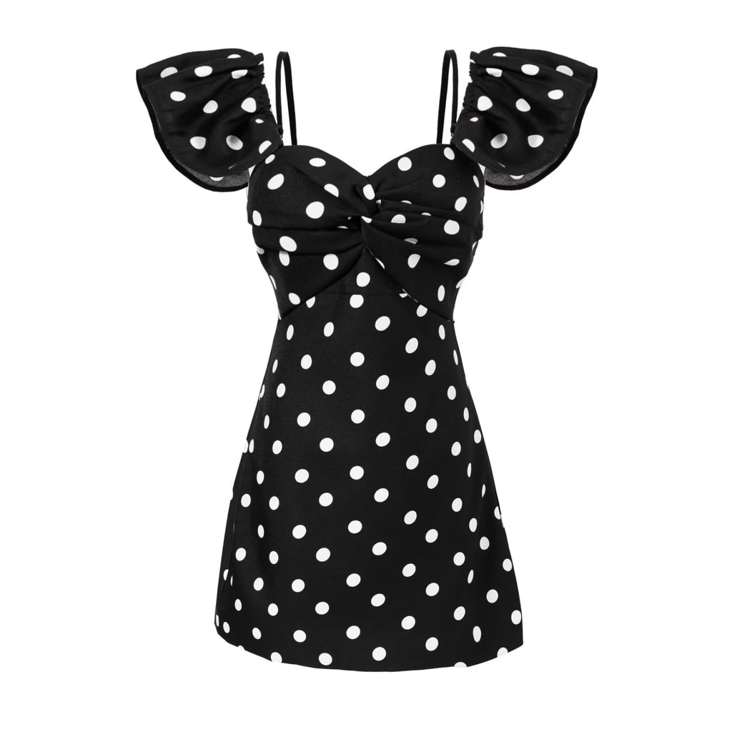 Retro Design Polka-Dot Printing Slip Dress Sweet Tube Top