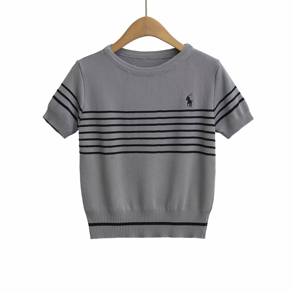 Women's Striped Jacquard Short Sleeve Knit Top