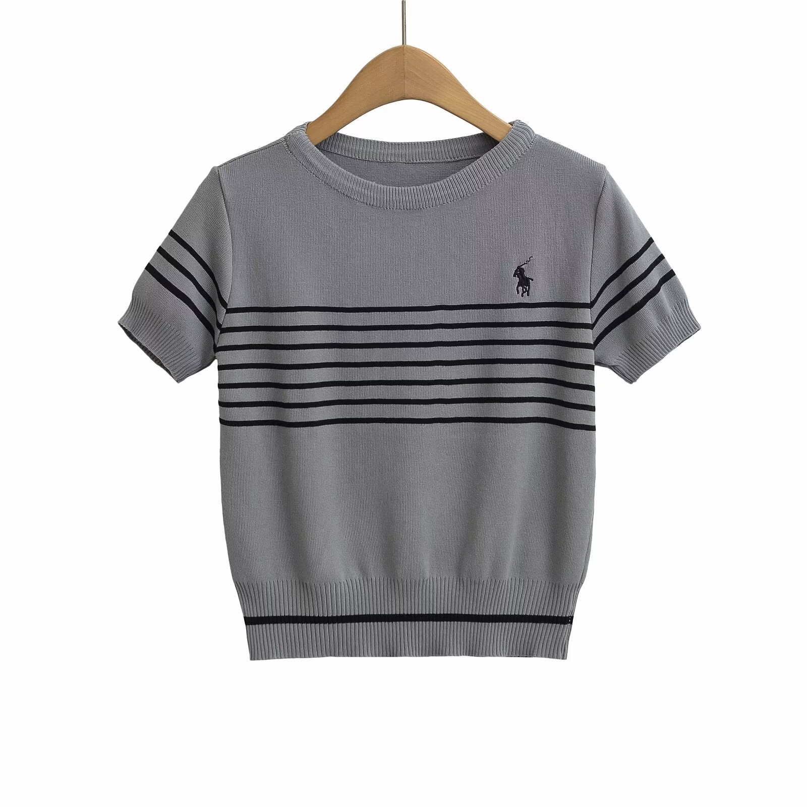 Women's Striped Jacquard Short Sleeve Knit Top