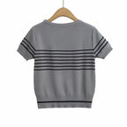 Women's Striped Jacquard Short Sleeve Knit Top