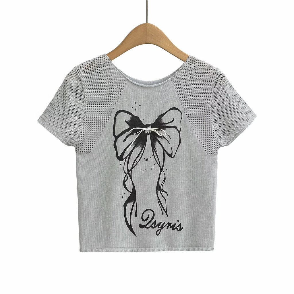 Women's Bow Print Short Sleeve T-Shirt