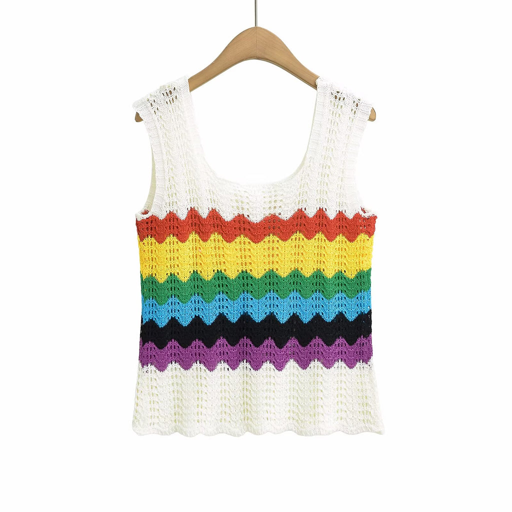Women's Crochet Openwork Color-Block Camisole