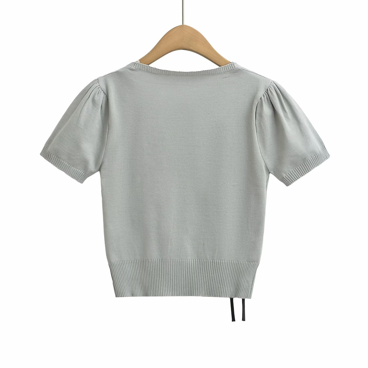 Women's Spring Women Clothing Three Dimensional Floral Decoration Square Collar Short Sleeve T Shirt Small Top
