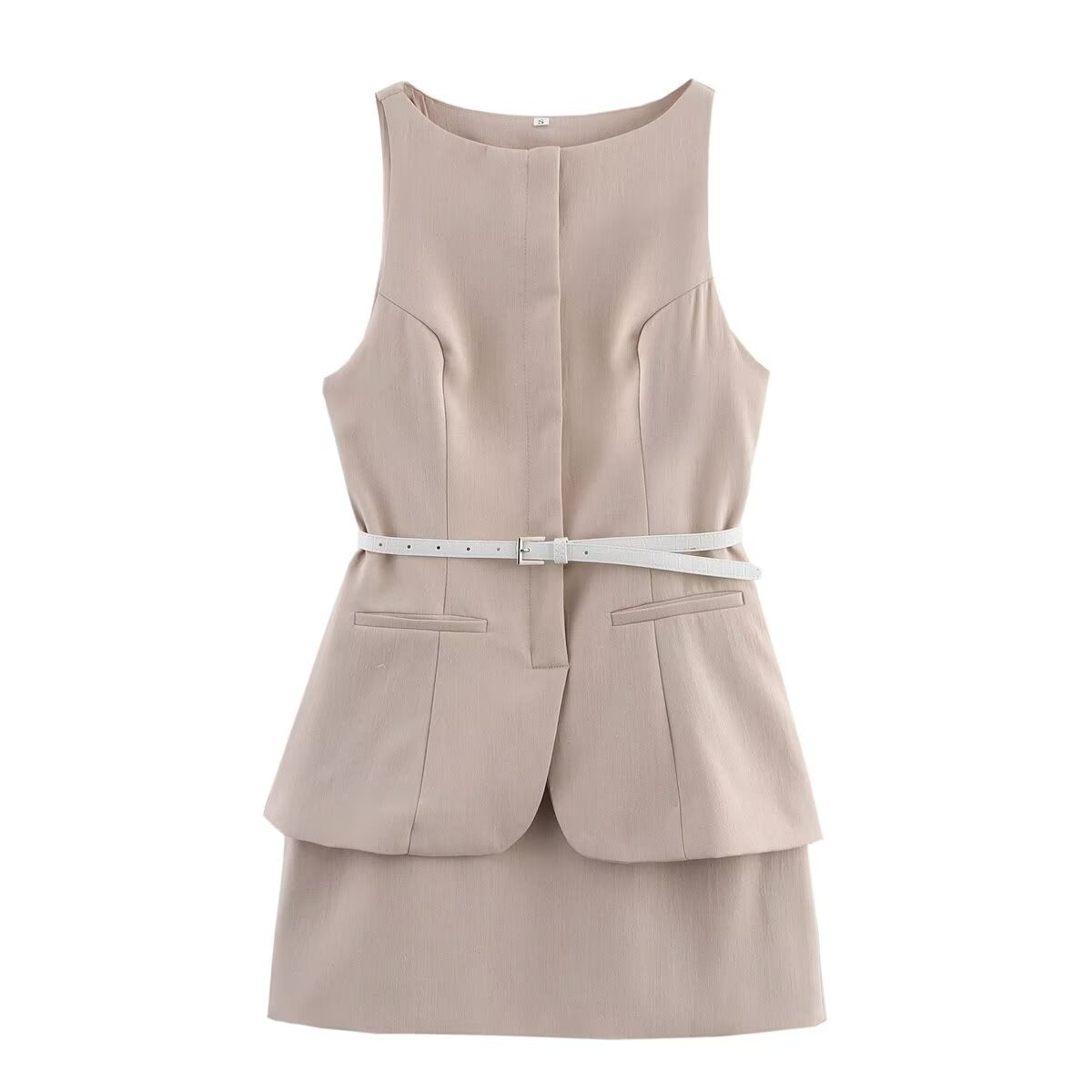 Belted Sleeveless A-Line Mini Dress