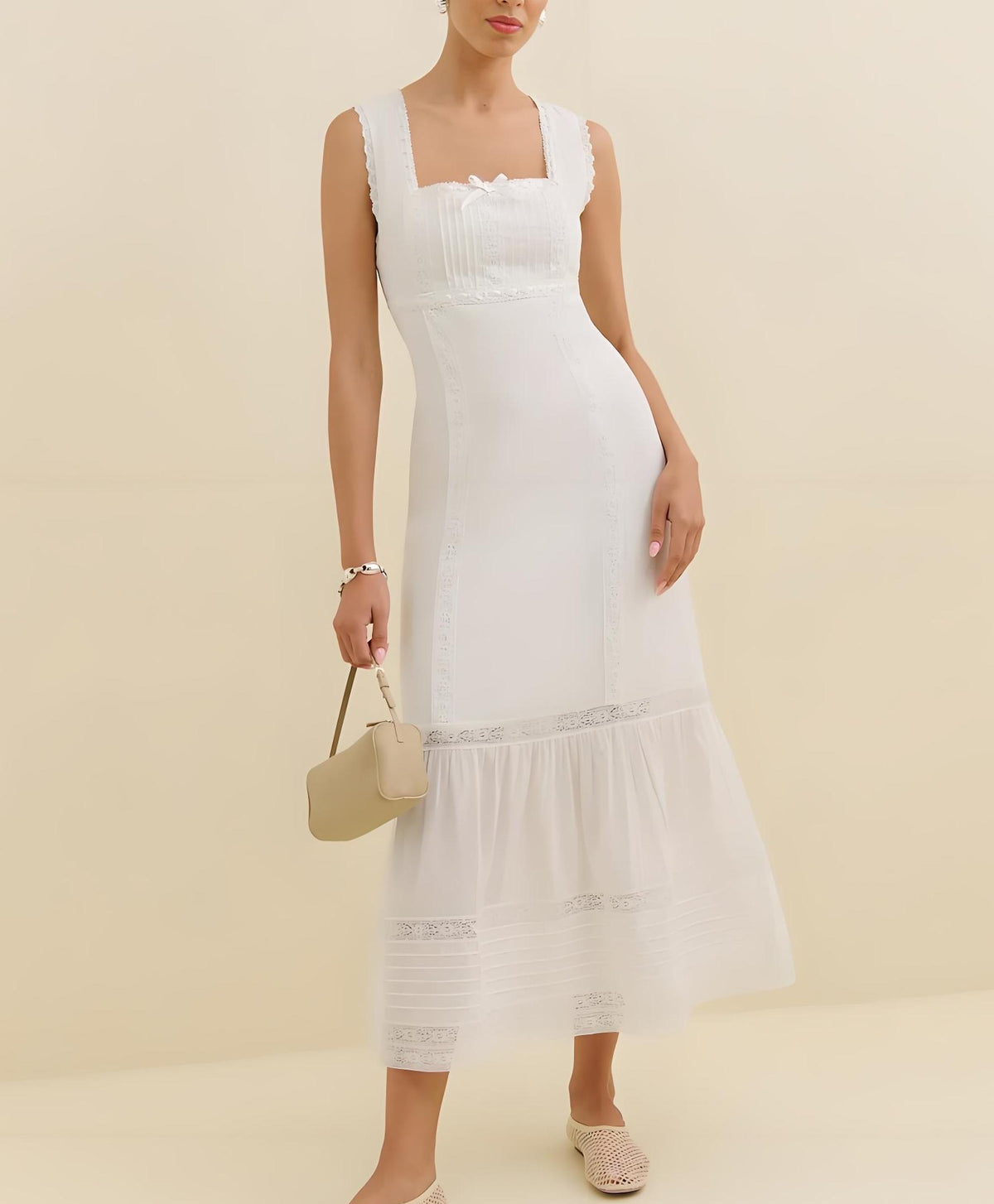 Women's Lace Bow Square-Neck Mini Dress