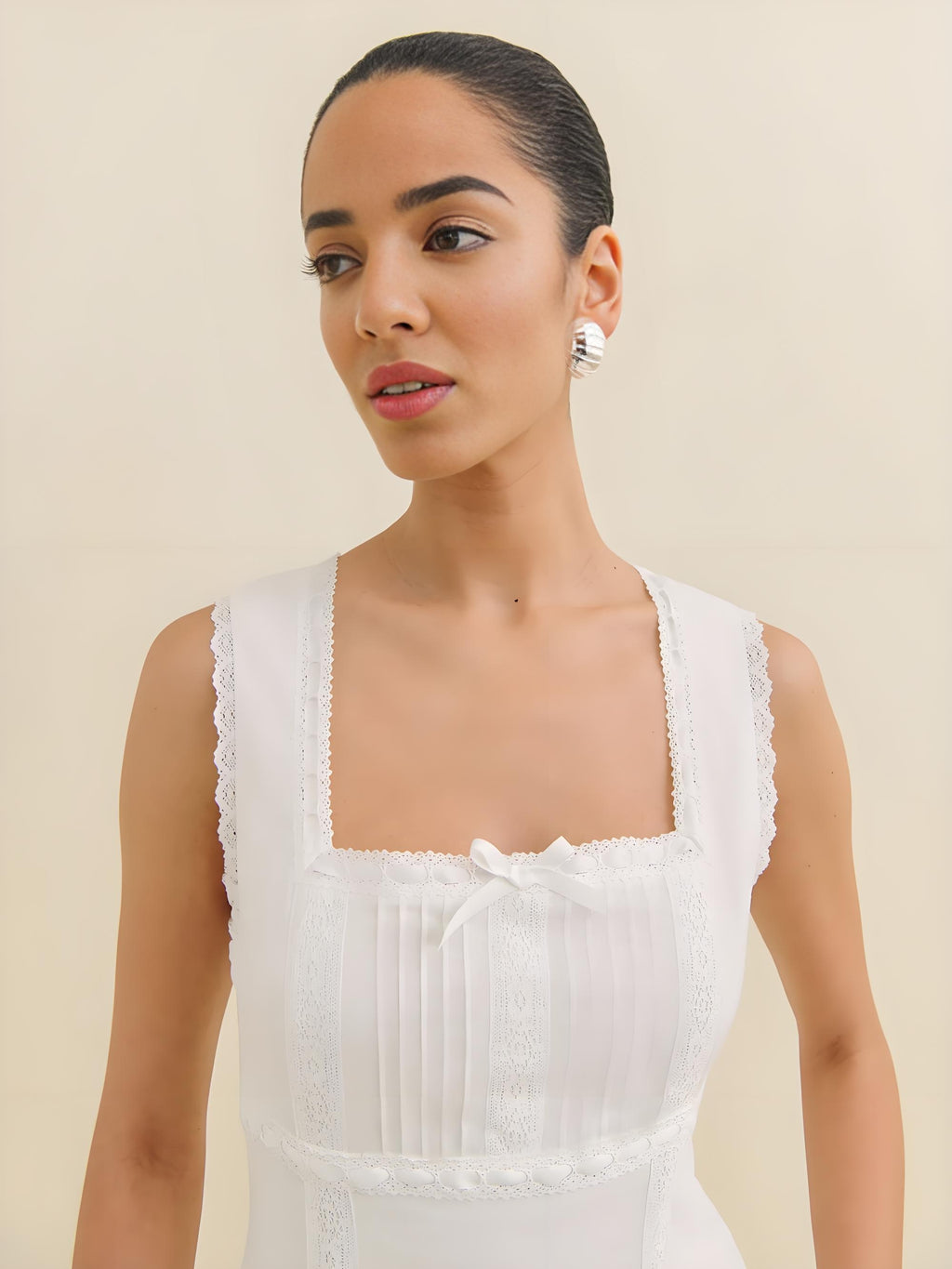 Women's Lace Bow Square-Neck Mini Dress