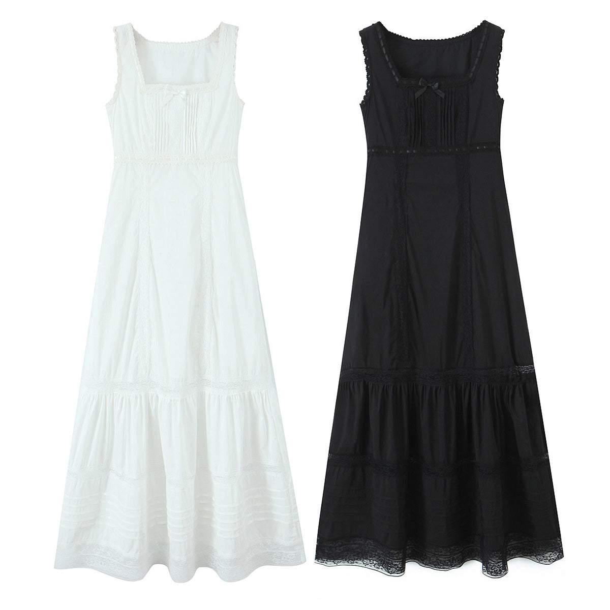 Women's Lace Bow Square-Neck Mini Dress
