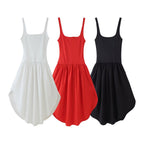 Square-Neck Ruched Split A-Line High-Low Dress