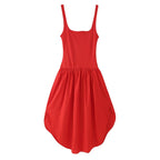 Square-Neck Ruched Split A-Line High-Low Dress
