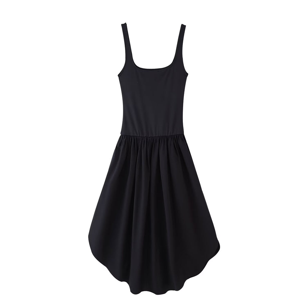 Square-Neck Ruched Split A-Line High-Low Dress