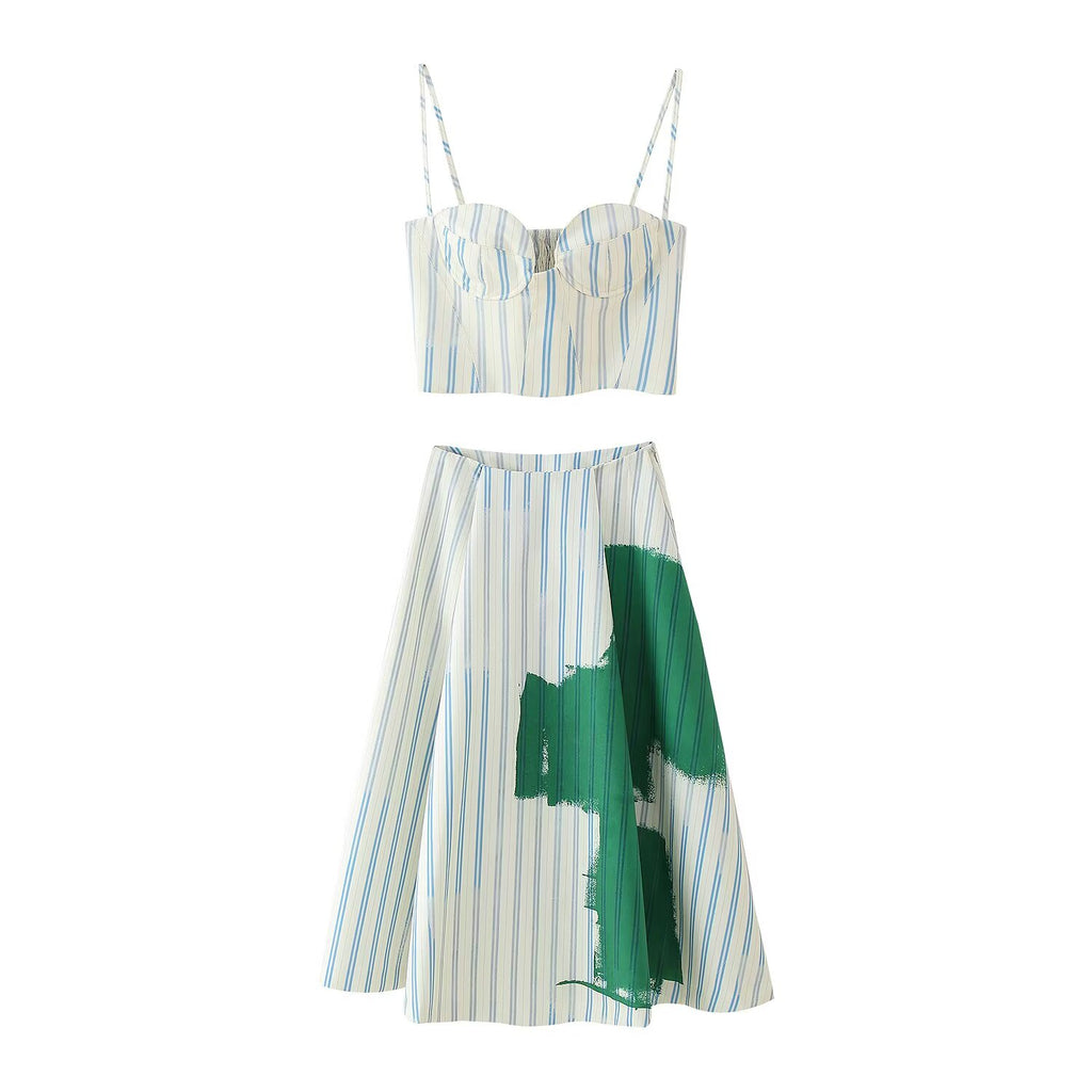 Women's Striped Corset Coat Skirt Sets