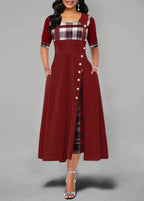 Asymmetric Contrast-Color Maxi Dress