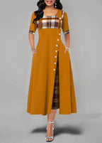 Asymmetric Contrast-Color Maxi Dress
