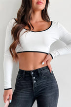 Women's Sexy Nude Feel Beauty Back Long Sleeve Contrast Color High Elastic Slim Fit Top