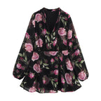 Women's Floral V-Neck Puff-sleeve Dress