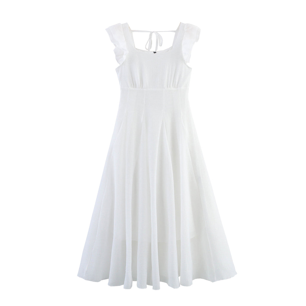 Women's Square-Neck Ruched Ruffle Flutter-Sleeve Maxi Dress