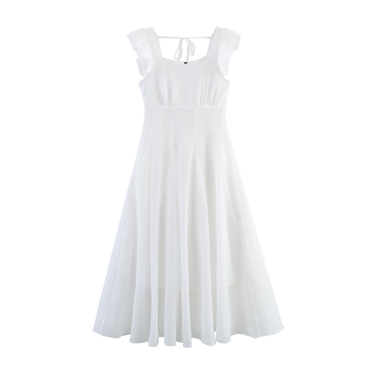 Women's Square-Neck Ruched Ruffle Flutter-Sleeve Maxi Dress
